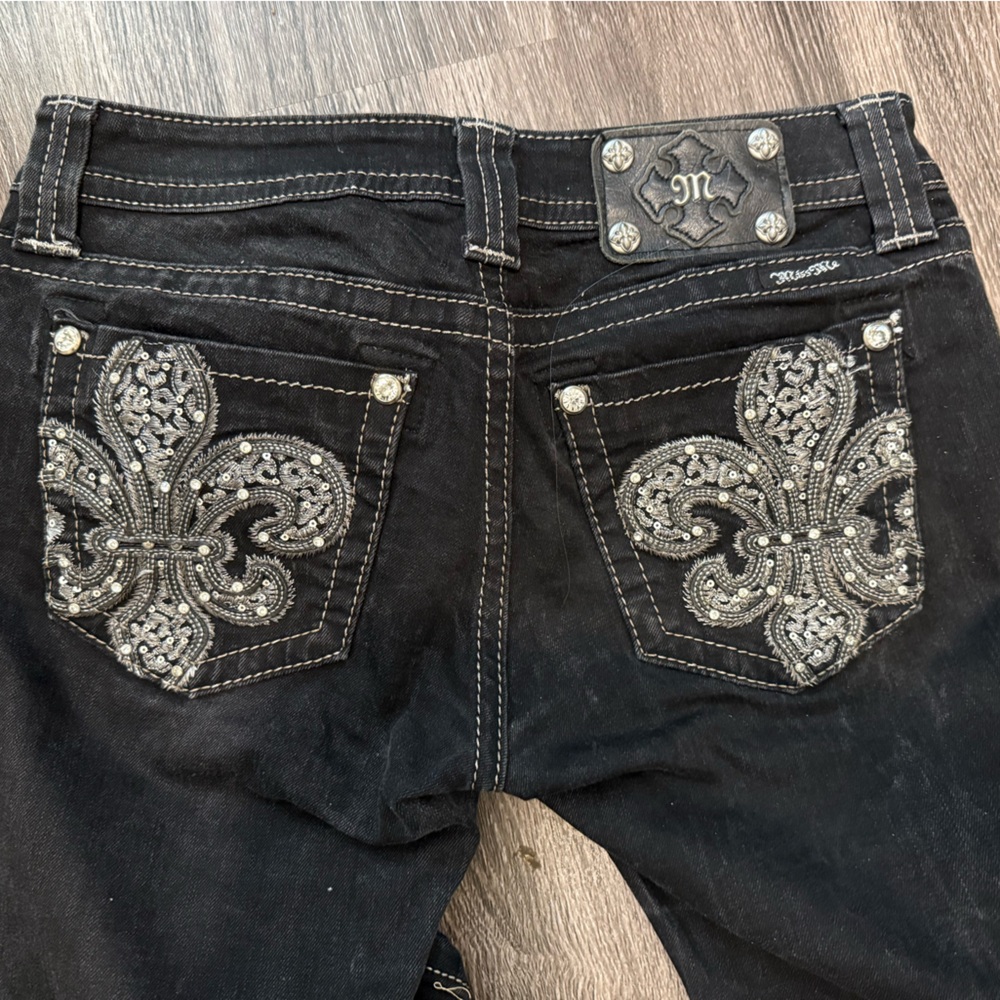 Miss Me Black Skinny Jeans with Silver Accents - Picture 2 of 3